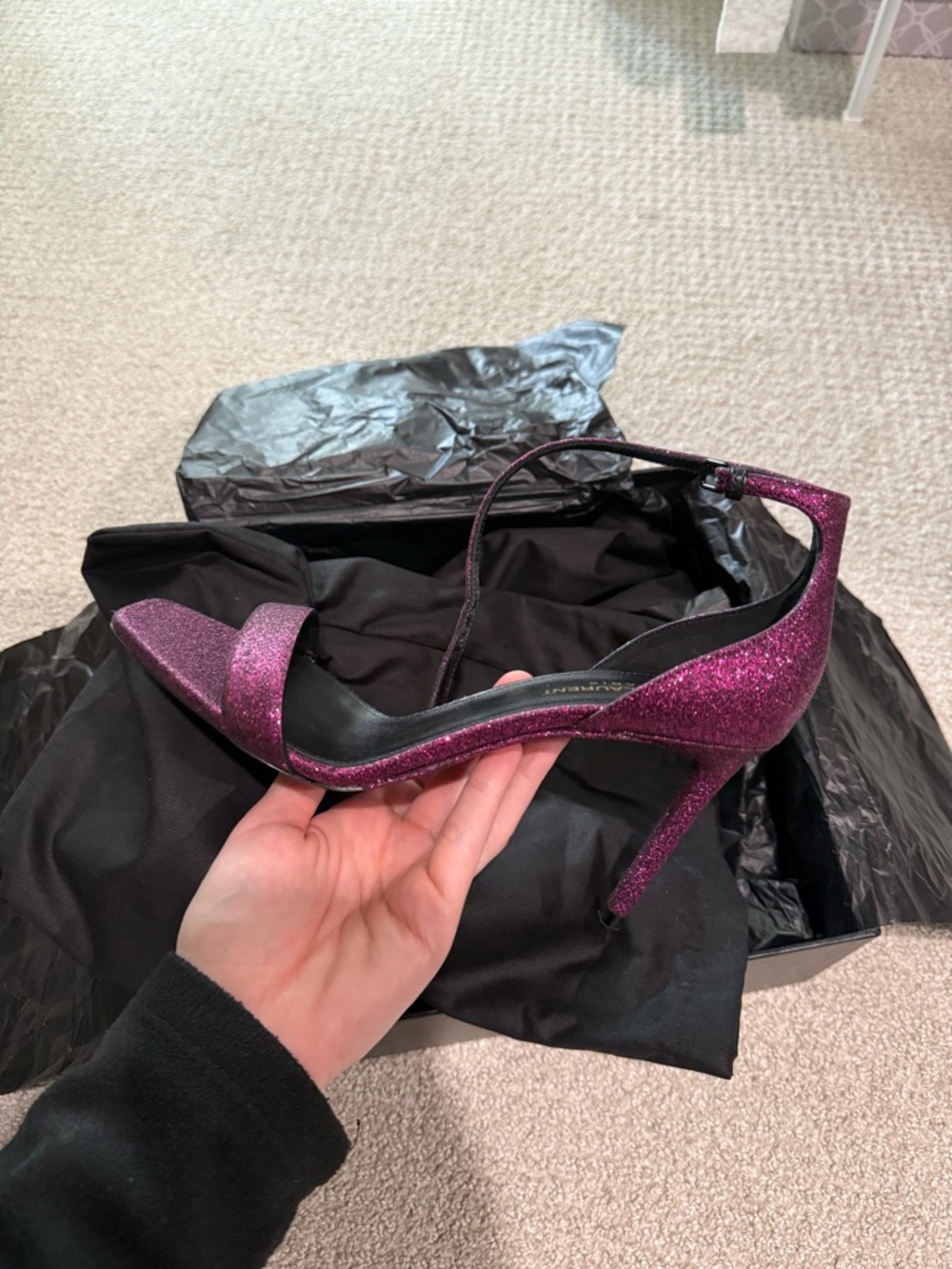 Saint Laurent Women's Glitter Pointed-Toe Ankle Strap Pump - Purple